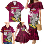 Custom QLD Maroons ANZAC Day Family Matching Mermaid Dress and Hawaiian Shirt Australian Koala Mix Camouflage