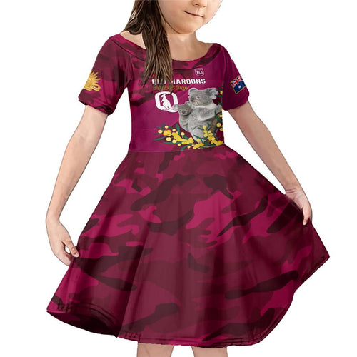 Custom QLD Maroons ANZAC Day Family Matching Mermaid Dress and Hawaiian Shirt Australian Koala Mix Camouflage