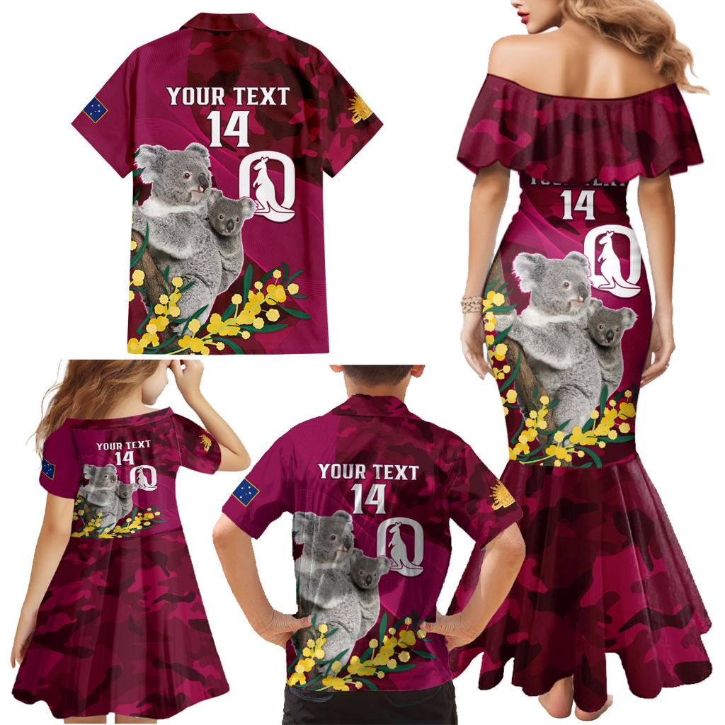 Custom QLD Maroons ANZAC Day Family Matching Mermaid Dress and Hawaiian Shirt Australian Koala Mix Camouflage