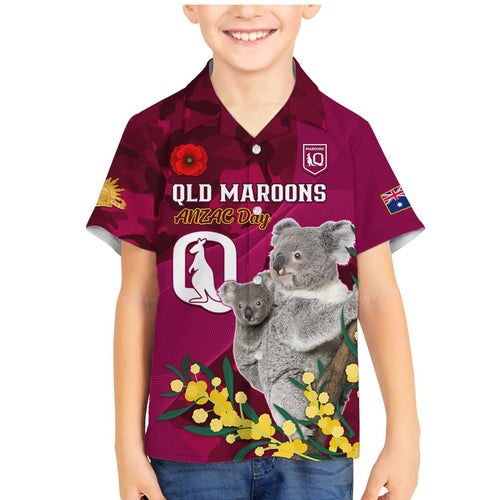 Custom QLD Maroons ANZAC Day Family Matching Mermaid Dress and Hawaiian Shirt Australian Koala Mix Camouflage