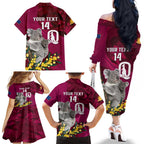 Custom QLD Maroons ANZAC Day Family Matching Off Shoulder Long Sleeve Dress and Hawaiian Shirt Australian Koala Mix Camouflage