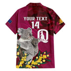 Custom QLD Maroons ANZAC Day Family Matching Off Shoulder Long Sleeve Dress and Hawaiian Shirt Australian Koala Mix Camouflage