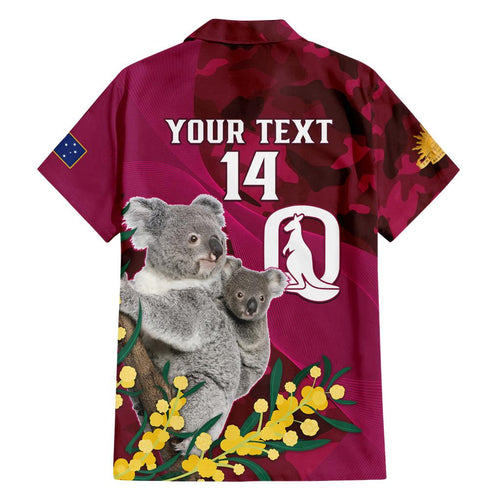 Custom QLD Maroons ANZAC Day Family Matching Off Shoulder Long Sleeve Dress and Hawaiian Shirt Australian Koala Mix Camouflage