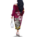 Custom QLD Maroons ANZAC Day Family Matching Off Shoulder Long Sleeve Dress and Hawaiian Shirt Australian Koala Mix Camouflage