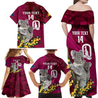 Custom QLD Maroons ANZAC Day Family Matching Off Shoulder Maxi Dress and Hawaiian Shirt Australian Koala Mix Camouflage