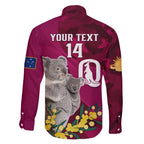 Custom QLD Maroons ANZAC Day Family Matching Off Shoulder Maxi Dress and Hawaiian Shirt Australian Koala Mix Camouflage