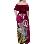 Custom QLD Maroons ANZAC Day Family Matching Off Shoulder Maxi Dress and Hawaiian Shirt Australian Koala Mix Camouflage