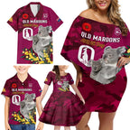 Custom QLD Maroons ANZAC Day Family Matching Off Shoulder Short Dress and Hawaiian Shirt Australian Koala Mix Camouflage