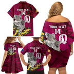 Custom QLD Maroons ANZAC Day Family Matching Off Shoulder Short Dress and Hawaiian Shirt Australian Koala Mix Camouflage