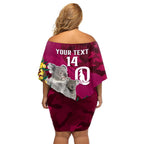 Custom QLD Maroons ANZAC Day Family Matching Off Shoulder Short Dress and Hawaiian Shirt Australian Koala Mix Camouflage