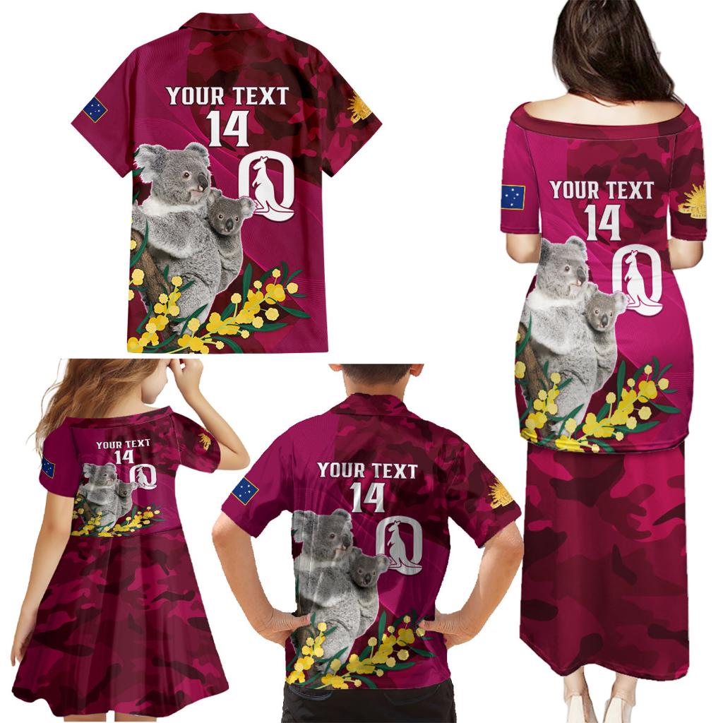 Custom QLD Maroons ANZAC Day Family Matching Puletasi and Hawaiian Shirt Australian Koala Mix Camouflage