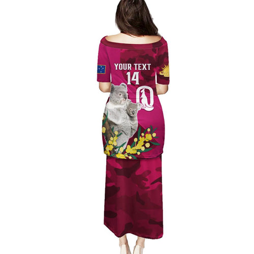 Custom QLD Maroons ANZAC Day Family Matching Puletasi and Hawaiian Shirt Australian Koala Mix Camouflage