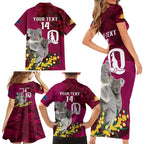 Custom QLD Maroons ANZAC Day Family Matching Short Sleeve Bodycon Dress and Hawaiian Shirt Australian Koala Mix Camouflage