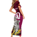 Custom QLD Maroons ANZAC Day Family Matching Short Sleeve Bodycon Dress and Hawaiian Shirt Australian Koala Mix Camouflage