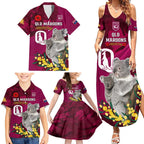 Custom QLD Maroons ANZAC Day Family Matching Summer Maxi Dress and Hawaiian Shirt Australian Koala Mix Camouflage