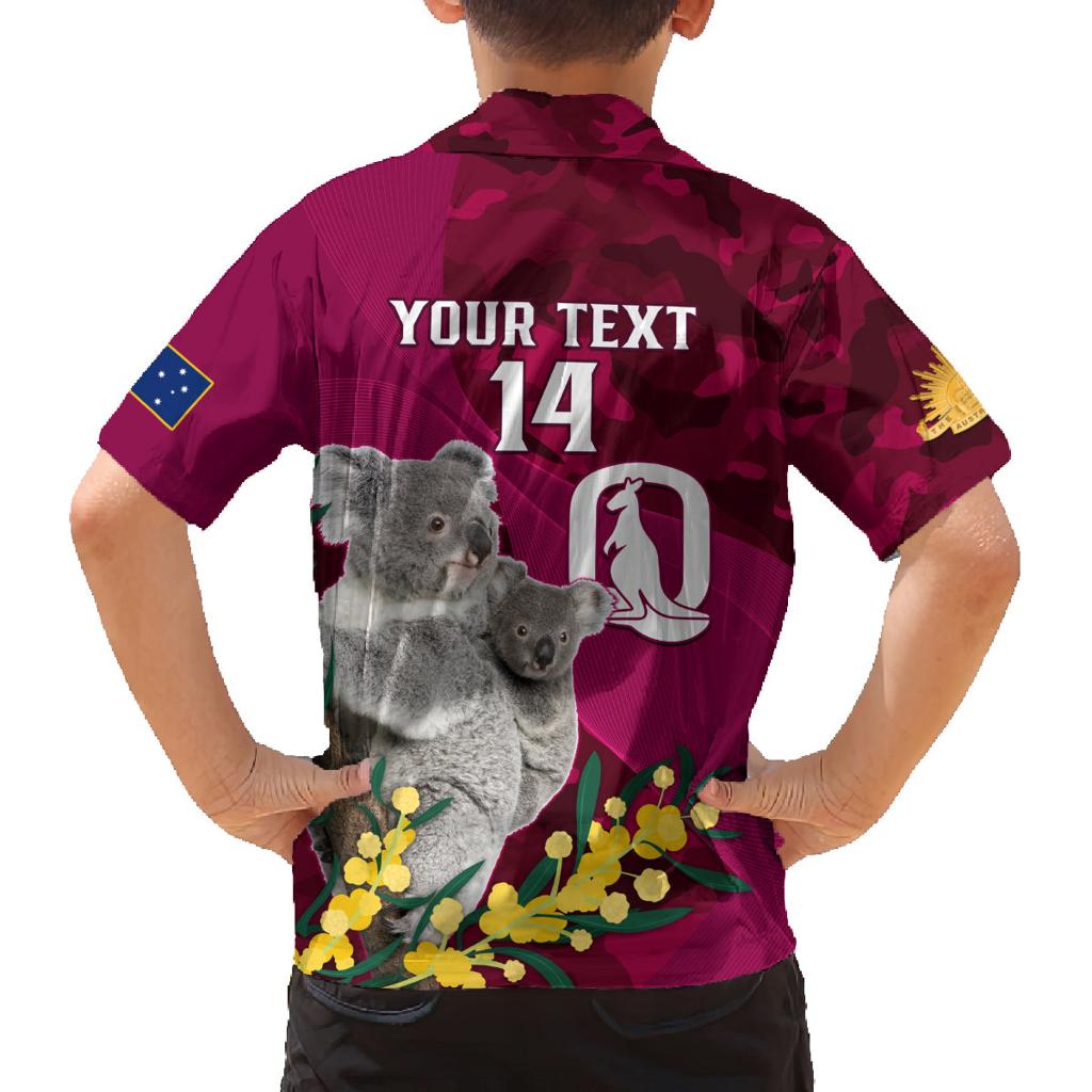 Custom QLD Maroons ANZAC Day Family Matching Summer Maxi Dress and Hawaiian Shirt Australian Koala Mix Camouflage