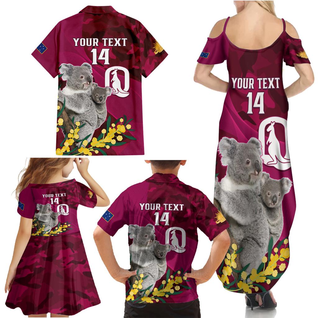 Custom QLD Maroons ANZAC Day Family Matching Summer Maxi Dress and Hawaiian Shirt Australian Koala Mix Camouflage