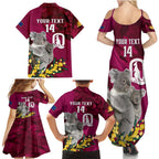 Custom QLD Maroons ANZAC Day Family Matching Summer Maxi Dress and Hawaiian Shirt Australian Koala Mix Camouflage