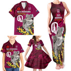 Custom QLD Maroons ANZAC Day Family Matching Tank Maxi Dress and Hawaiian Shirt Australian Koala Mix Camouflage