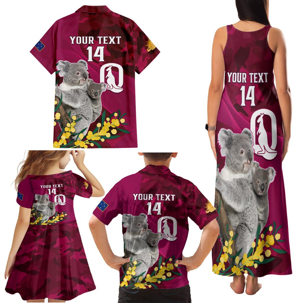 Custom QLD Maroons ANZAC Day Family Matching Tank Maxi Dress and Hawaiian Shirt Australian Koala Mix Camouflage