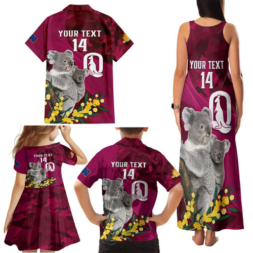 Custom QLD Maroons ANZAC Day Family Matching Tank Maxi Dress and Hawaiian Shirt Australian Koala Mix Camouflage