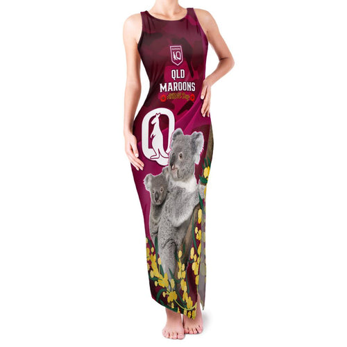 Custom QLD Maroons ANZAC Day Family Matching Tank Maxi Dress and Hawaiian Shirt Australian Koala Mix Camouflage