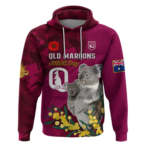 Custom QLD Maroons ANZAC Day Hoodie Australian Koala Mix Camouflage
