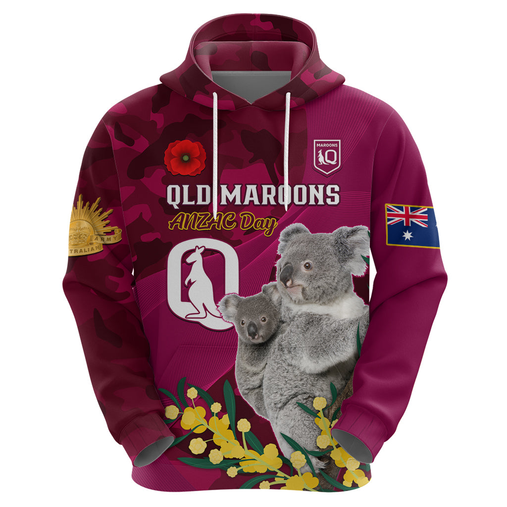 Custom QLD Maroons ANZAC Day Hoodie Australian Koala Mix Camouflage