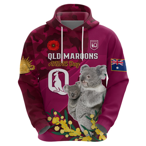 Custom QLD Maroons ANZAC Day Hoodie Australian Koala Mix Camouflage