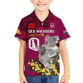 Custom QLD Maroons ANZAC Day Kid Hawaiian Shirt Australian Koala Mix Camouflage