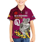 Custom QLD Maroons ANZAC Day Kid Hawaiian Shirt Australian Koala Mix Camouflage