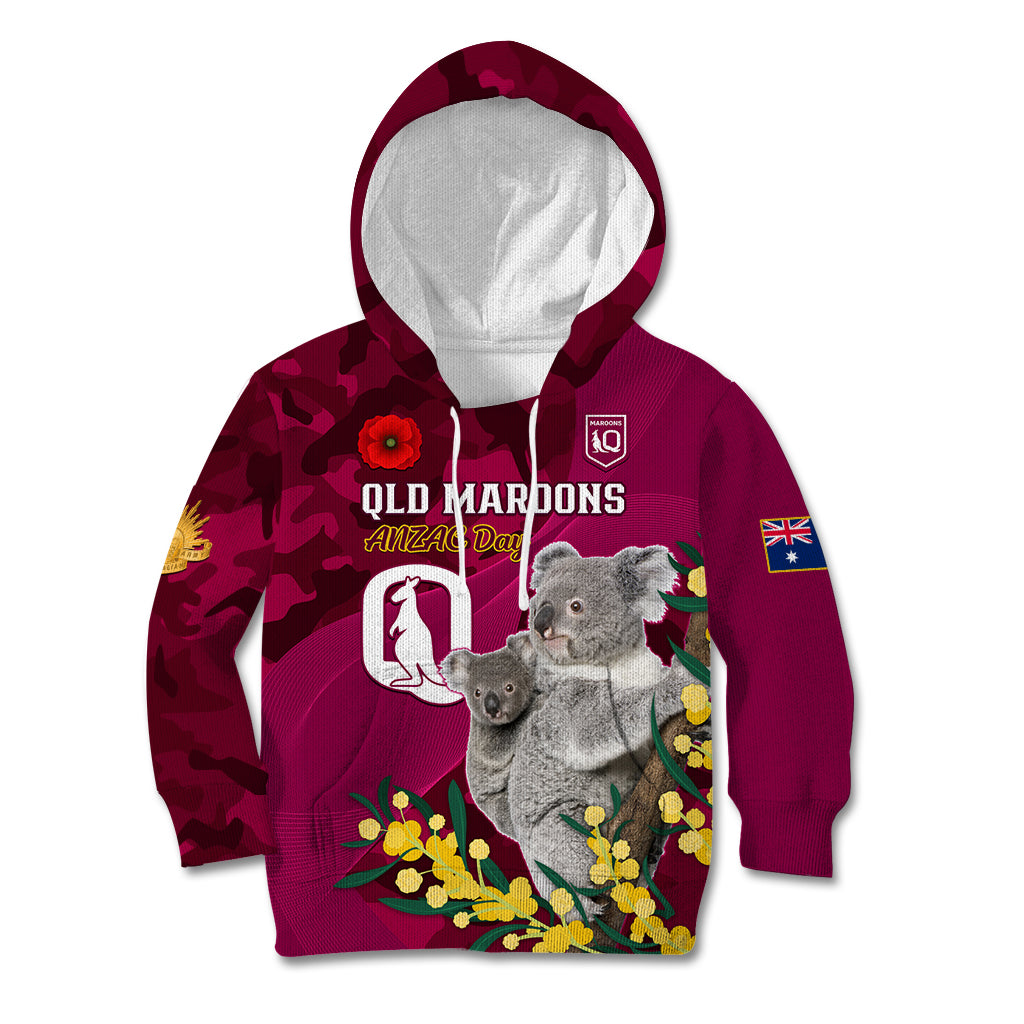 Custom QLD Maroons ANZAC Day Kid Hoodie Australian Koala Mix Camouflage