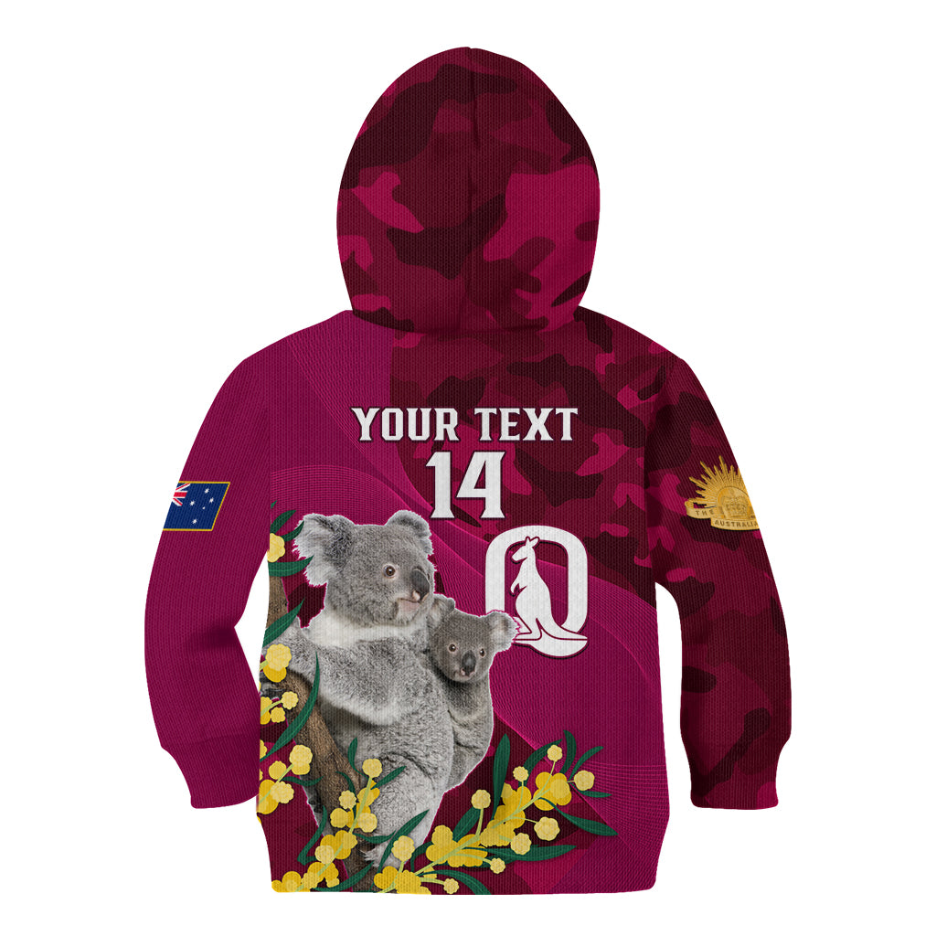 Custom QLD Maroons ANZAC Day Kid Hoodie Australian Koala Mix Camouflage