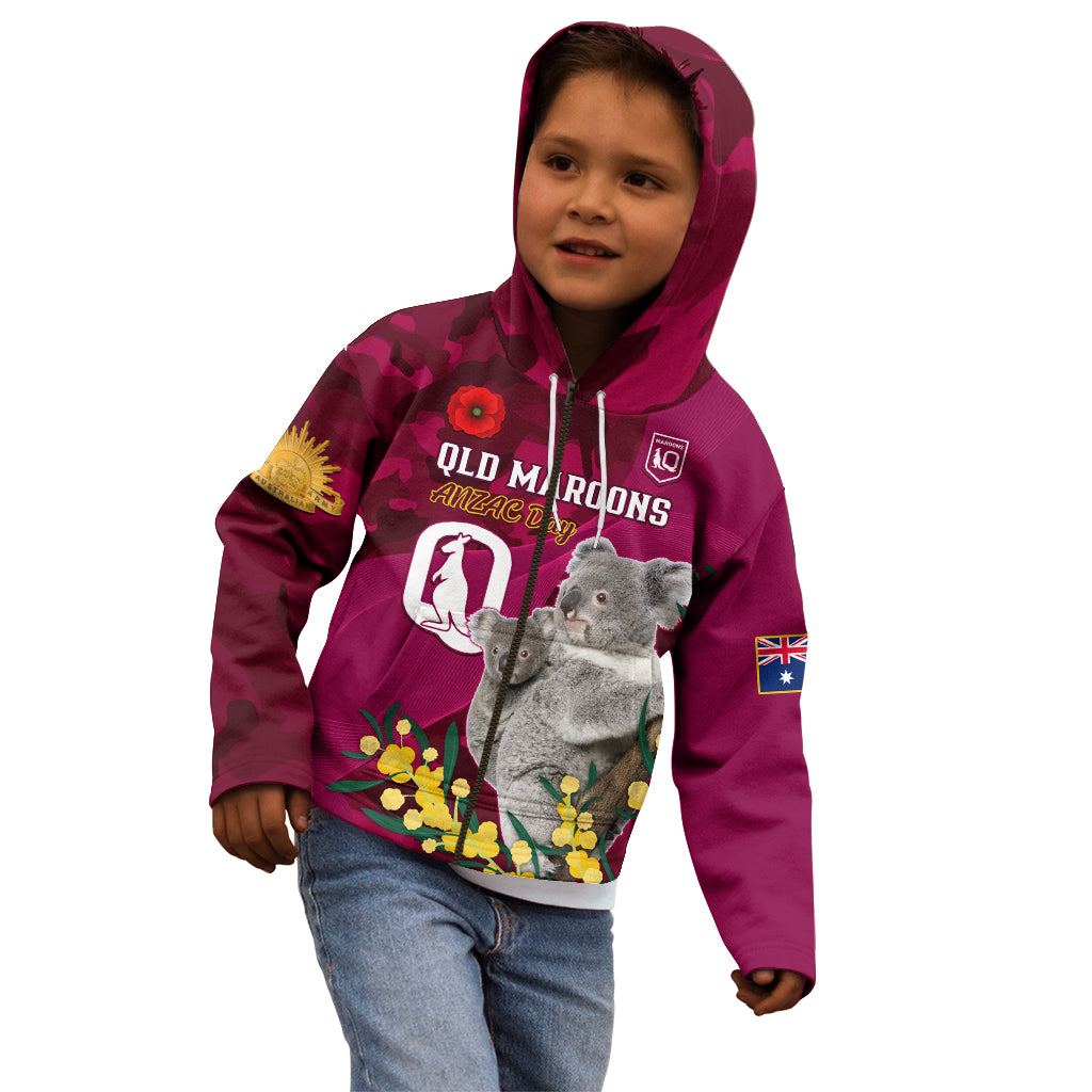 Custom QLD Maroons ANZAC Day Kid Hoodie Australian Koala Mix Camouflage