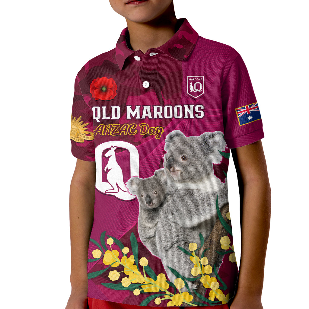 Custom QLD Maroons ANZAC Day Kid Polo Shirt Australian Koala Mix Camouflage