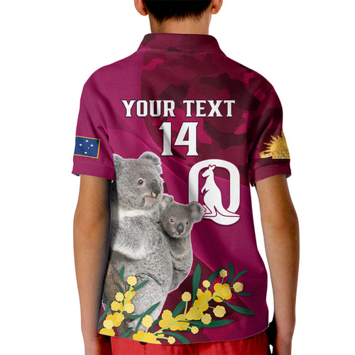 Custom QLD Maroons ANZAC Day Kid Polo Shirt Australian Koala Mix Camouflage