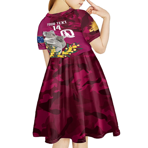 Custom QLD Maroons ANZAC Day Kid Short Sleeve Dress Australian Koala Mix Camouflage