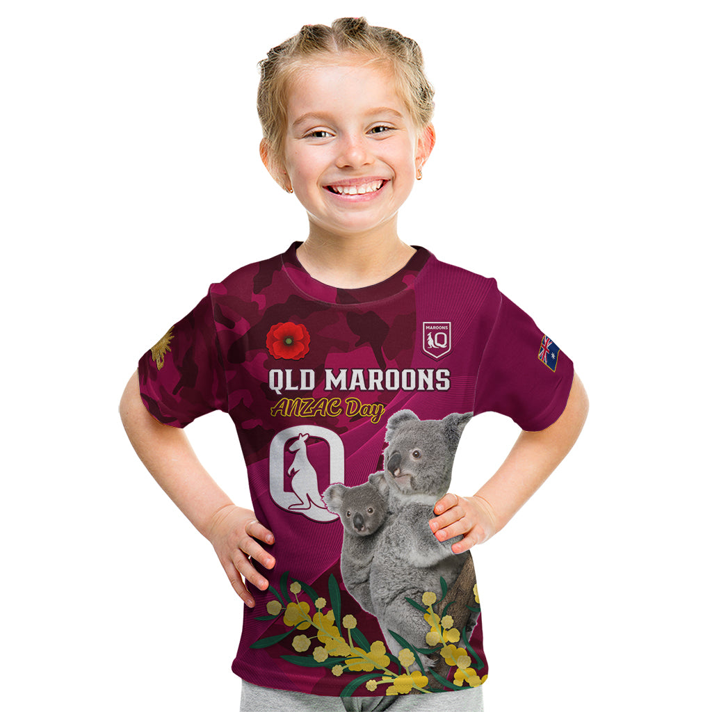 Custom QLD Maroons ANZAC Day Kid T Shirt Australian Koala Mix Camouflage