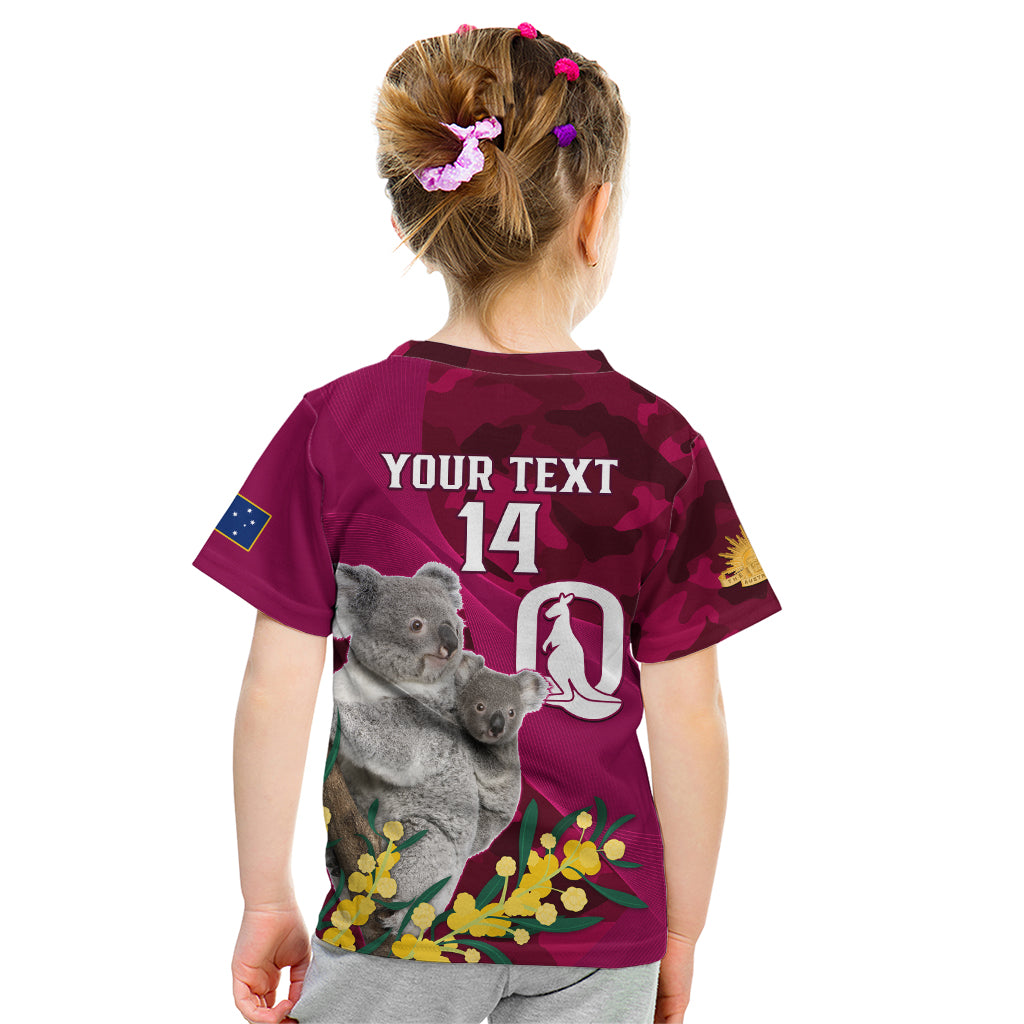 Custom QLD Maroons ANZAC Day Kid T Shirt Australian Koala Mix Camouflage