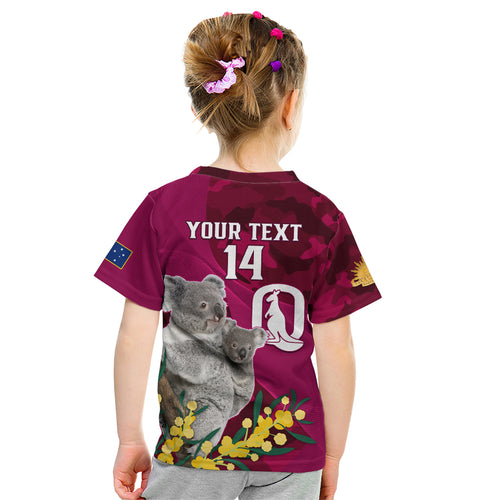 Custom QLD Maroons ANZAC Day Kid T Shirt Australian Koala Mix Camouflage