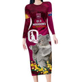 Custom QLD Maroons ANZAC Day Long Sleeve Bodycon Dress Australian Koala Mix Camouflage