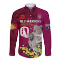 Custom QLD Maroons ANZAC Day Long Sleeve Button Shirt Australian Koala Mix Camouflage