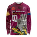 Custom QLD Maroons ANZAC Day Long Sleeve Shirt Australian Koala Mix Camouflage