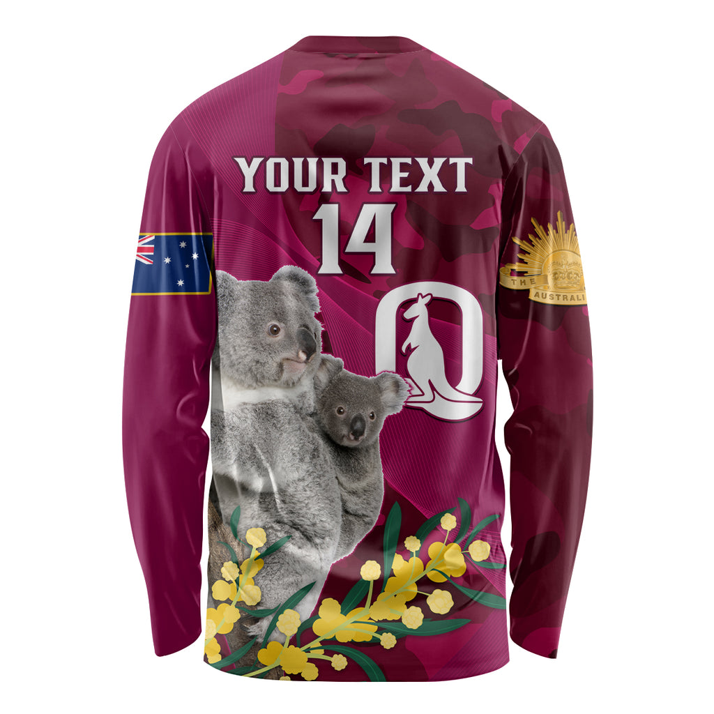 Custom QLD Maroons ANZAC Day Long Sleeve Shirt Australian Koala Mix Camouflage