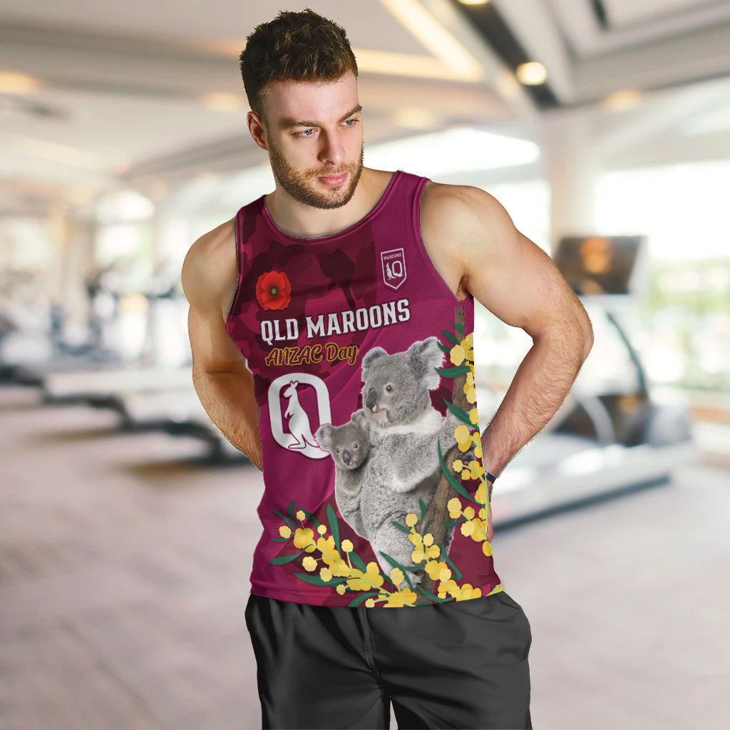 Custom QLD Maroons ANZAC Day Men Tank Top Australian Koala Mix Camouflage