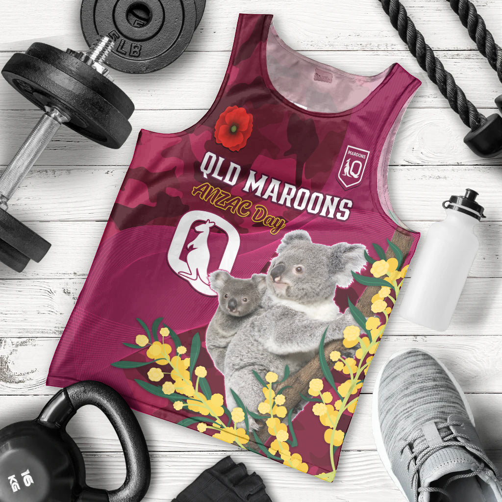 Custom QLD Maroons ANZAC Day Men Tank Top Australian Koala Mix Camouflage