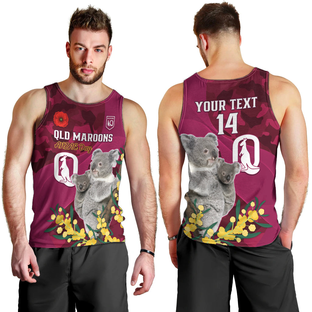 Custom QLD Maroons ANZAC Day Men Tank Top Australian Koala Mix Camouflage