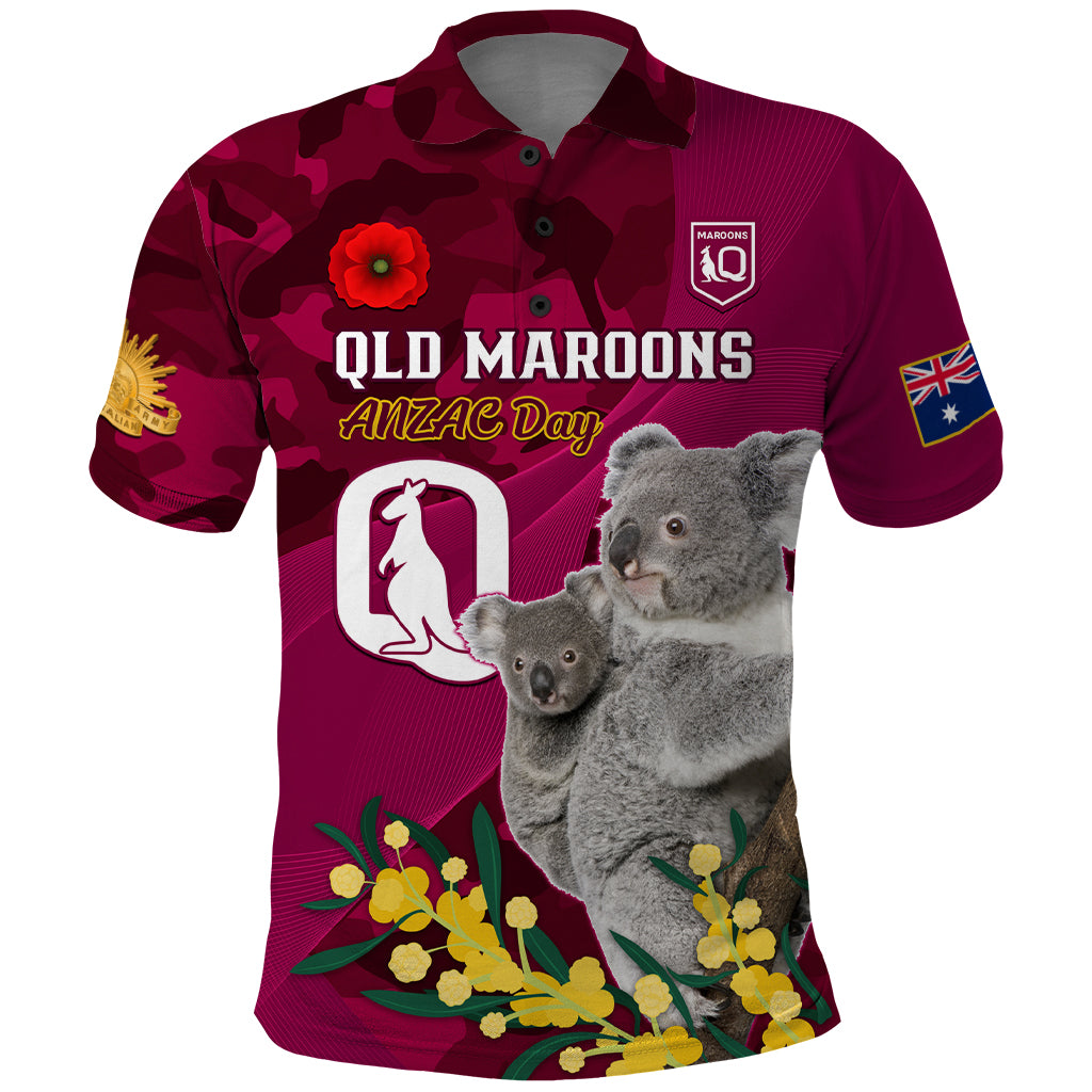 Custom QLD Maroons ANZAC Day Polo Shirt Australian Koala Mix Camouflage