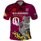 Custom QLD Maroons ANZAC Day Polo Shirt Australian Koala Mix Camouflage