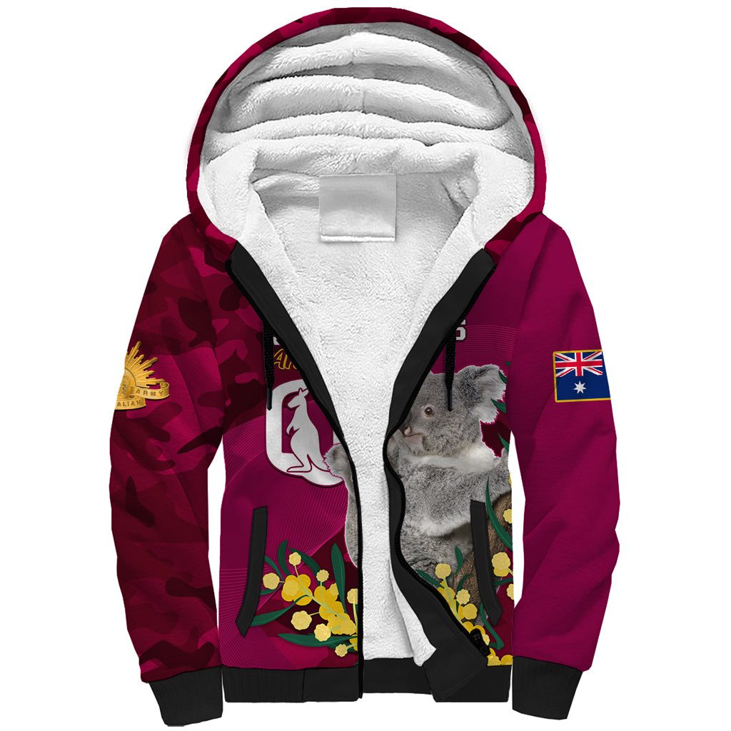 Custom QLD Maroons ANZAC Day Sherpa Hoodie Australian Koala Mix Camouflage